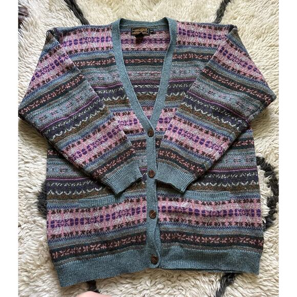 Eddie Bauer 100% Wool Cardigan Sweater Women s M Relaxed Nordic Fairisle classic - Picture 10 of 13